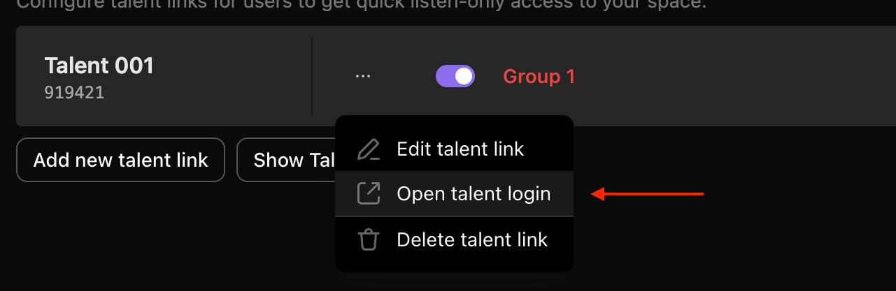 Opening a talent link