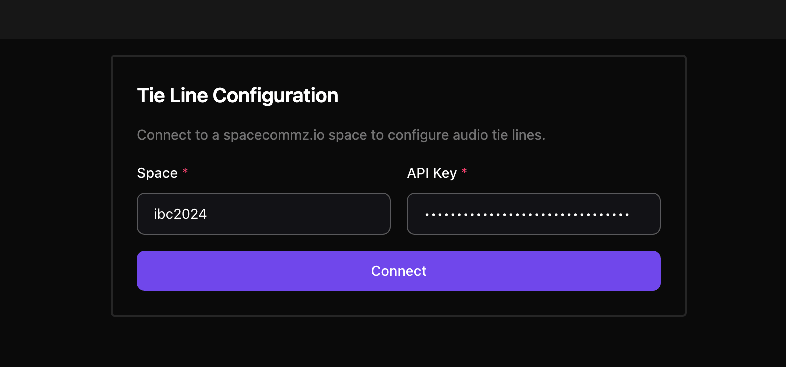 Tie Line configuration form
