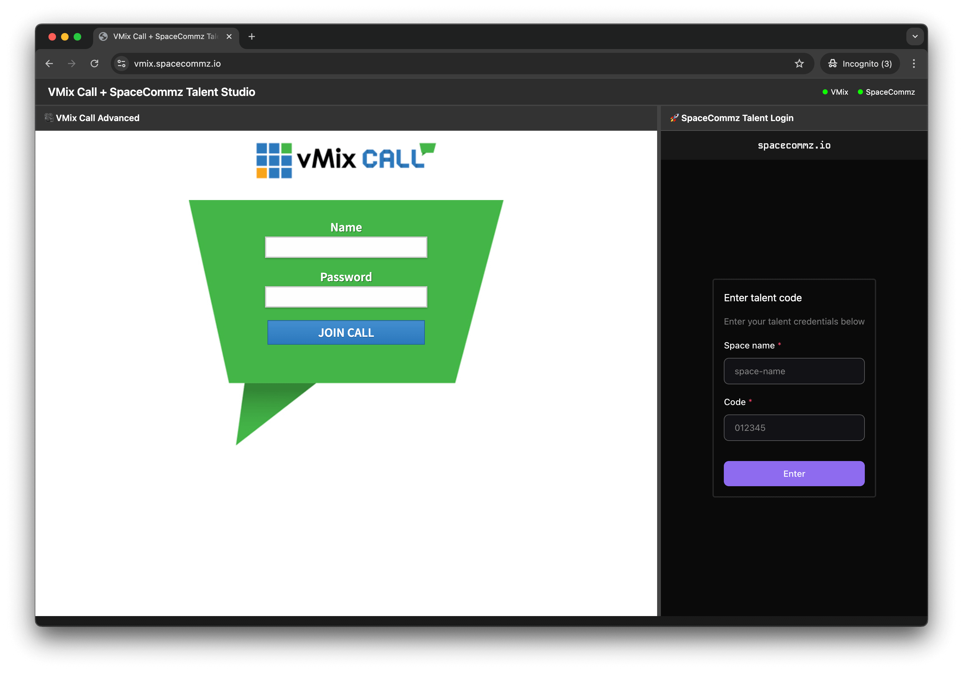 vMix Call and spacecommz.io